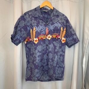 VTG‎ Winnie Fashion Hawaiian Shirt Surf Woody Car Print Aloha Shirt Mens L